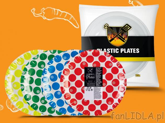 Talerze jednorazowe z motywem lub plastikowe, płytkie , cena 5,00 PLN za 25 szt./1 ...