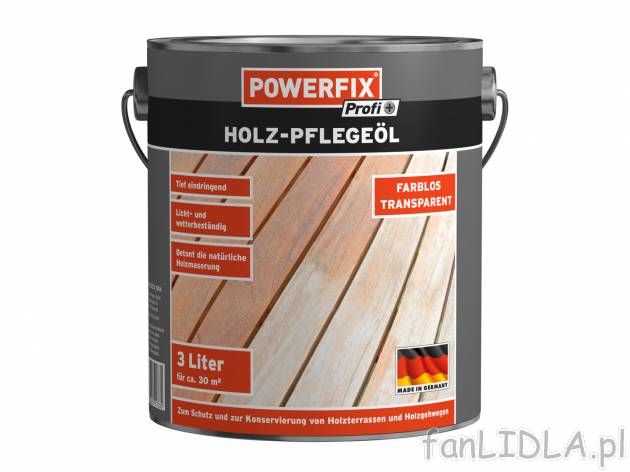 Olej do pielęgnacji drewna 3 l Powerfix, cena 49,99 PLN 
- ​​​​​​przedłuża ...