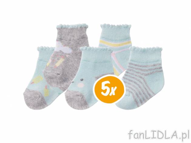 Skarpetki niemowlęce, 5 par* Lupilu, cena 2,49 PLN 
- rozmiary: 11-22
- wysoka ...