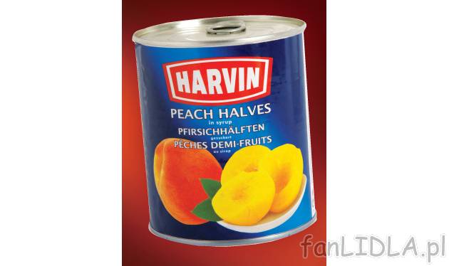 Brzoskwinie w puszce Harvin, cena 4,49 PLN za 820 g 
- brzoskwinie w połówkach ...