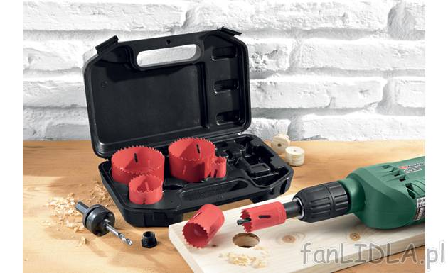 Komplet otwornic 9 części Powerfix, cena 59,90 PLN za 1 opak. 
- do obróbki ...