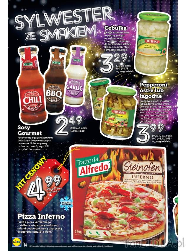 Sylwester ze smakiem. W [/ Lidl gazetka] promocyjna cebulka konserwowa, pizza mrożona, ...
