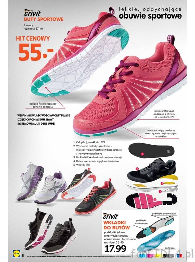 Lekkie, oddychające obuwie sportowe dla kobiet. Buty dostępne w 4 wzorach, właściwości ...