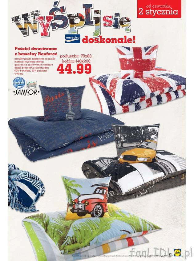 Tylko teraz w Lidlu kolorowa, bawełniana pościel dwustronna. Praktyczne zapięcie ...