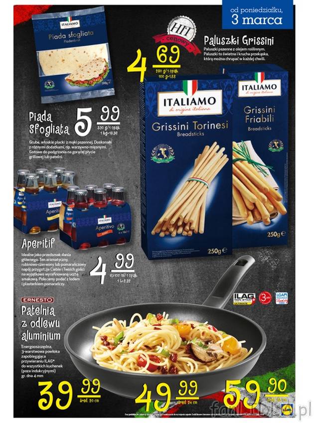 Piada sfogliata, paluszki grissini, aperif, patelnia z odlewu aluminium