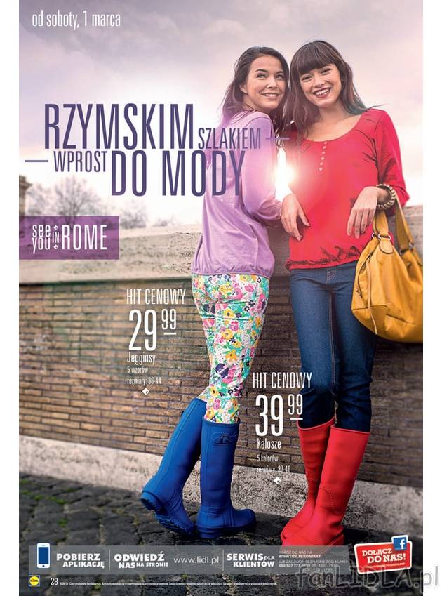 Kalosze damskie w cenie 39,99zł. Kolorowe jegginsy damskie w rozmiarach 36-44