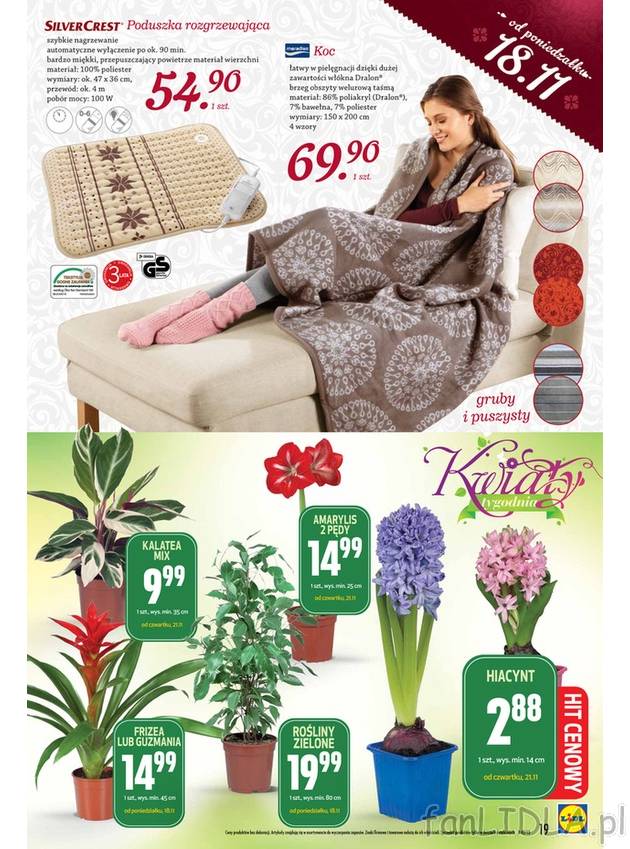 Lidl oferuje poduszkę rozgrzewającą o wymiarach 47x36 cm z miękkiego materiału, ...