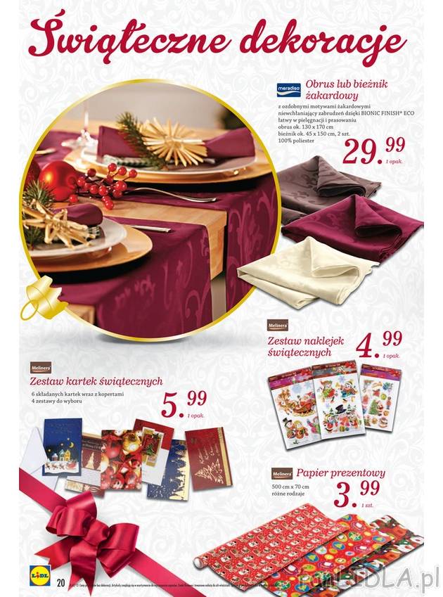 Świąteczne dekoracje w Lidlu. W ofercie ozdobny obrus lub bieżnik żakardowy ...