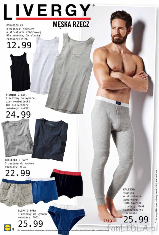 Lidl oferuje bieliznę męska. Miękki materiał. W sprzedaży podkoszulka, t-shirt, ...