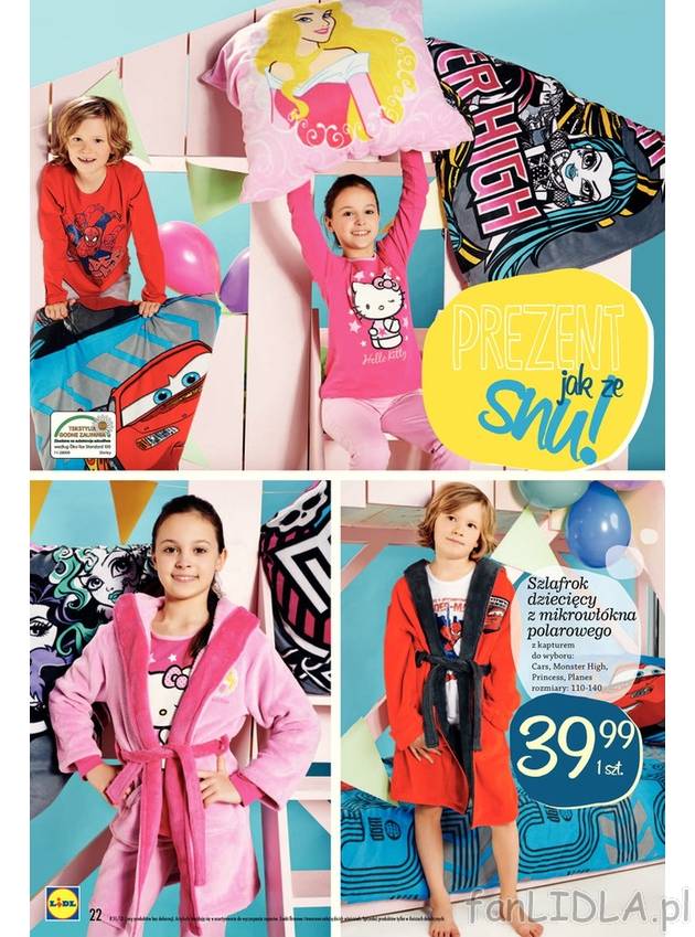 Szlafrok dziecięcy z mikrowłókna z bajkowym motywem: Monster High, Cars, Samoloty, ...