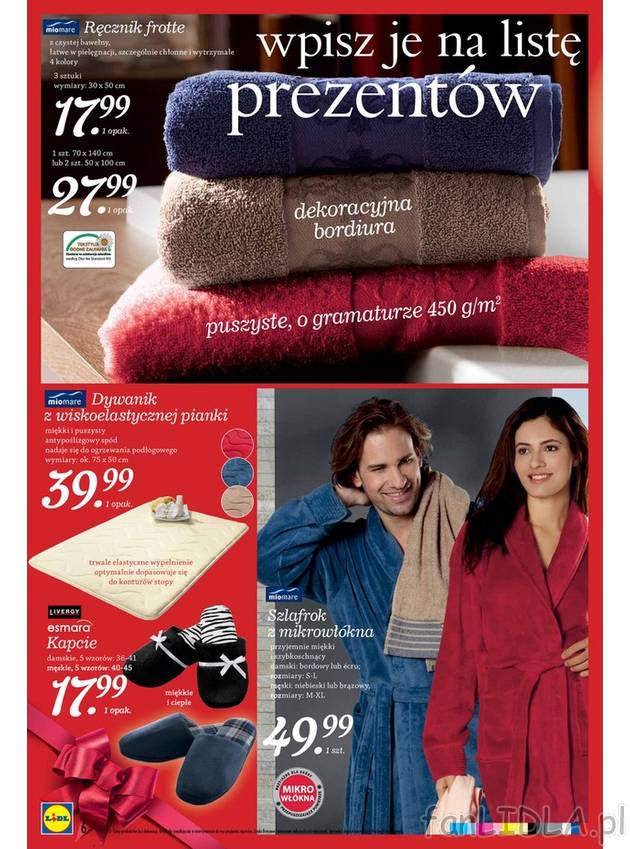 Ręcznik frotte to uniwersalny prezent świąteczny. Duży wybór w Lidlu na bawełniane ...