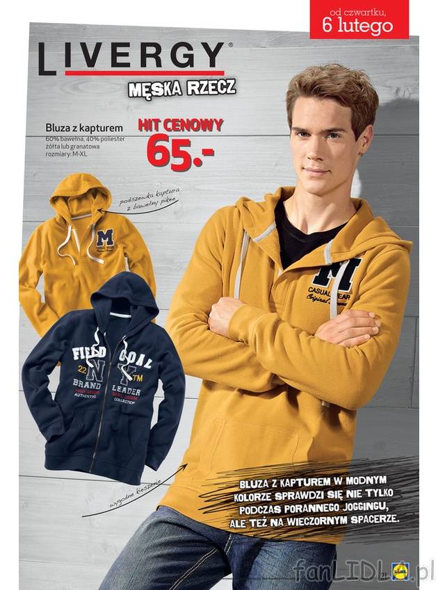 Modne bluzy męskie z kapturem, w atrakcyjnej cenie 65zł! Do wyboru kolor żółty ...