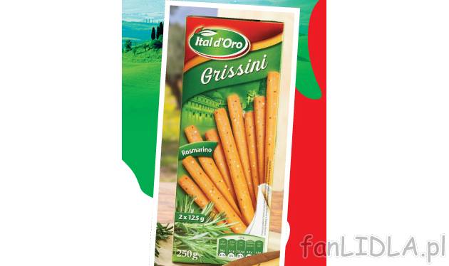 Paluszki Grissini , cena 7,99 PLN za 250 g 
- Paluszki pszenne z oliwą z oliwek ...