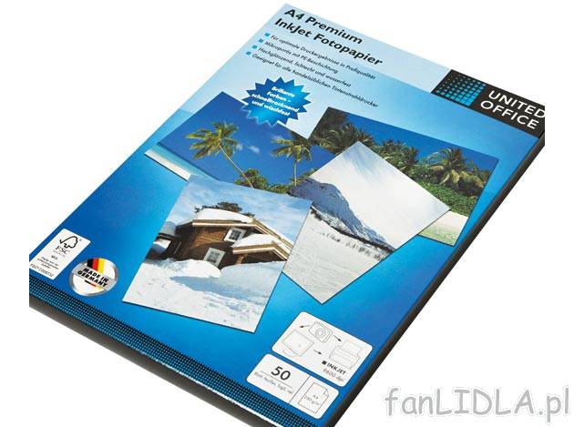 Papier fotograficzny A4 United Office, cena 25,99 PLN za 1 opak. 
- profesjonalna ...
