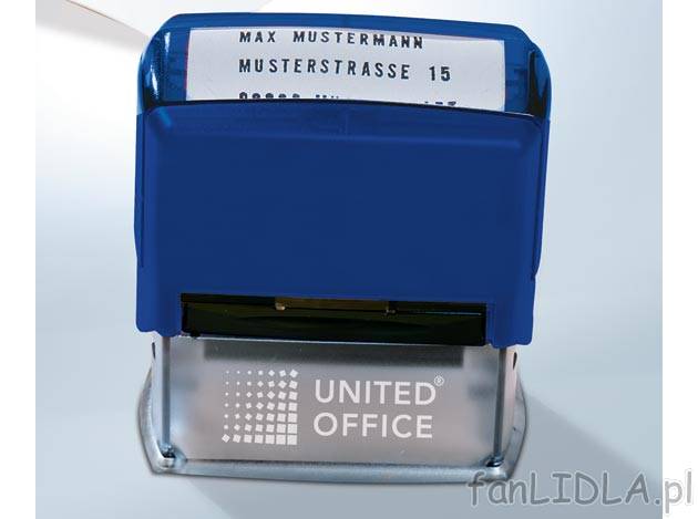 Pieczątka tekstowa United Office, cena 19,99 PLN za 1 opak. 
- do papieru i tkanin, ...