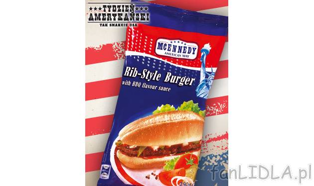 Burger z żeberek , cena 5,49 PLN za 190 g/ 1 opak. 
-  Bułka przełożona stekiem