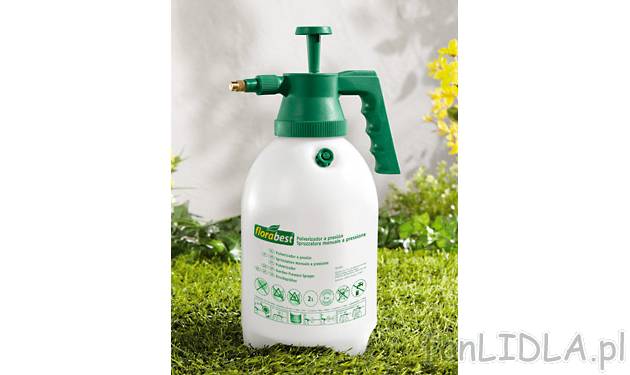 Spryskiwacz ciśnieniowy 2-barowy Florabest, cena 14,99 PLN za 1 szt. 
- mosiężna ...