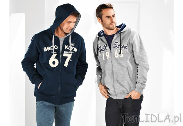 Bluza męska Livergy, cena 39,99 PLN za 1 szt. 
- w luźnym stylu, z kapturem i ...