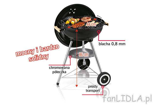Grill kulisty Florabest, cena 99,00 PLN za 1 szt. 
- duży, chromowany ruszt do ...