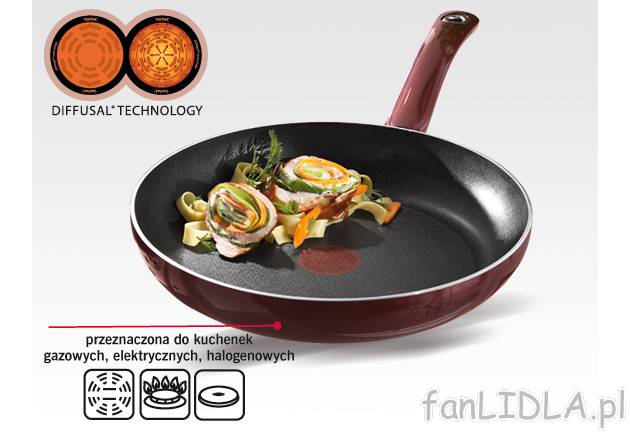 Patelnia 24 cm Tefal, cena 49,00 PLN za 1 szt. 
- z lekkiego, hartowanego metalu ...