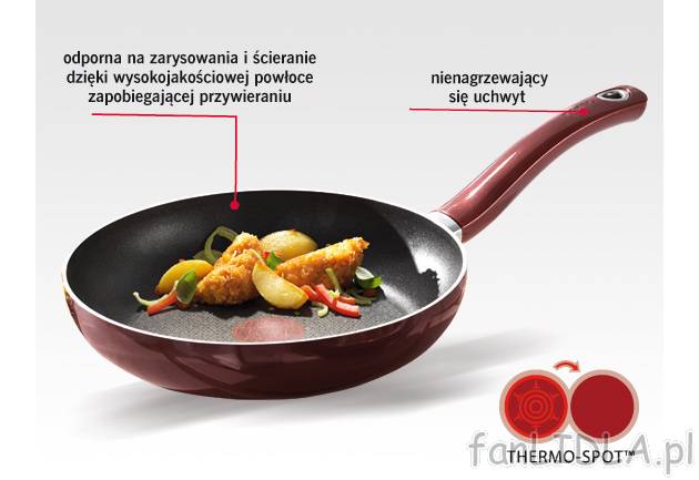 Patelnia 28 cm Tefal, cena 59,00 PLN za 1 szt. 
- z lekkiego, hartowanego metalu ...