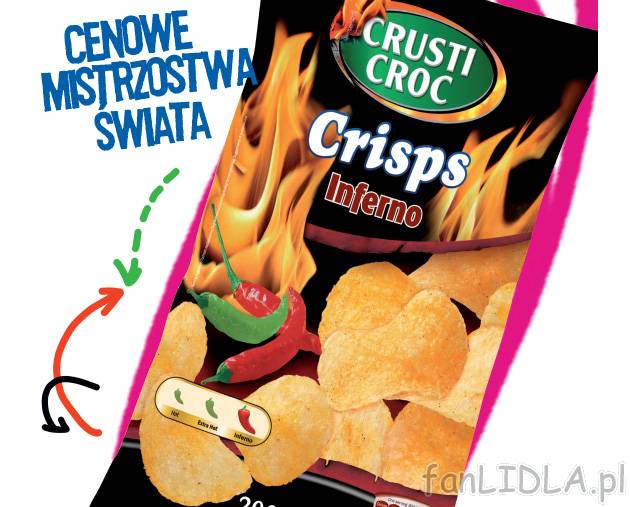 Chipsy Inferno , cena 4,49 PLN za 200 g/1 opak. 
-  200 g/1 opak. 
-  100 g=2.25