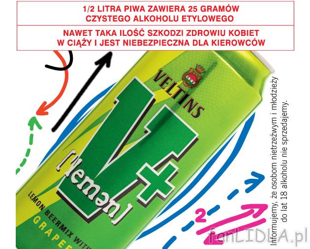 Veltins V+Lemon , cena 2,49 PLN za 500 ml/1 opak. 
- Informujemy, że osobom nietrzeźwym ...