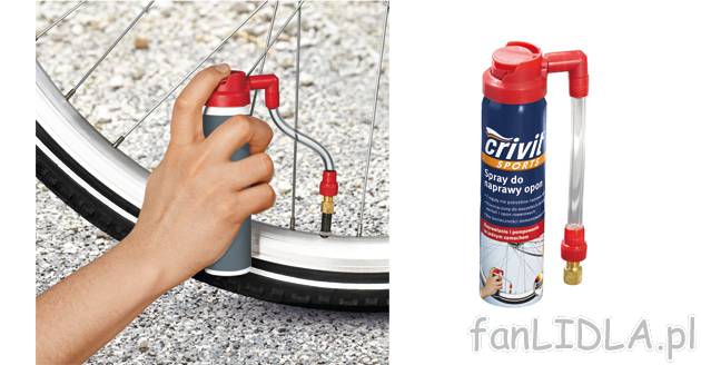 Spray do naprawy opon Crivit Sports, cena 9,99 PLN za 1szt. 
- naprawianie i pompowanie ...