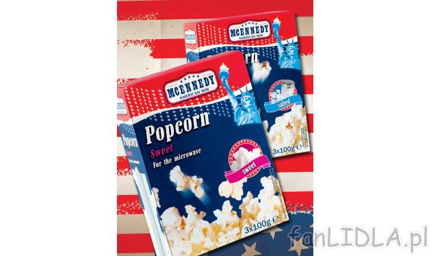 Popcorn do mikrofalówki , cena 3,99 PLN za 3x100 g/1 opak. 
- Maślany, słodki ...