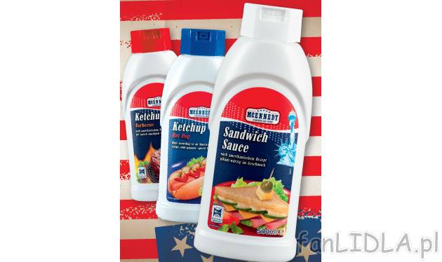 Sosy amerykańskie , cena 3,79 PLN za 500 ml/1 opak. 
- Aromatyczny sos do sandwiczy, ...