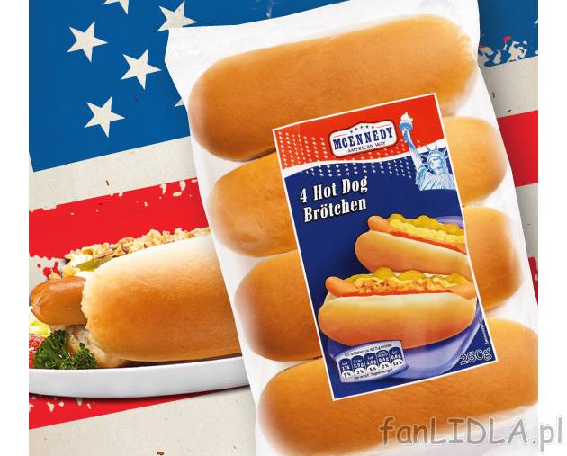 Bułki do hot-dogów , cena 3,29 PLN za 250 g/1 opak. 
-  Aż 4 sztuki!