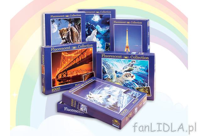 Puzzle fluorescencyjne 1000 części , cena 24,99 PLN za 1 opak. 
- 6 wzorów 
- ...