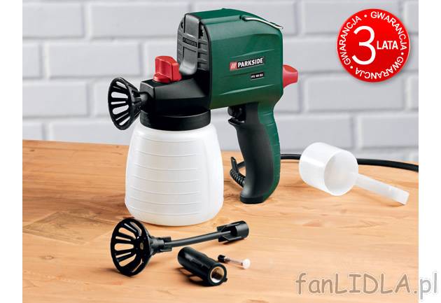 Pistolet natryskowy do farb Parkside, cena 79,90 PLN za 1 opak. 
- uniwersalne ...