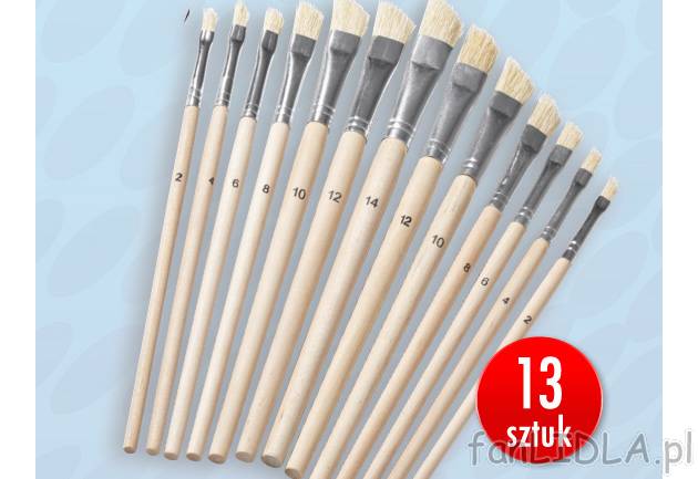 Komplet pędzli 13 szt. , cena 6,99 PLN za 1 opak. 
- różne grubości 
- 2 rodzaje ...