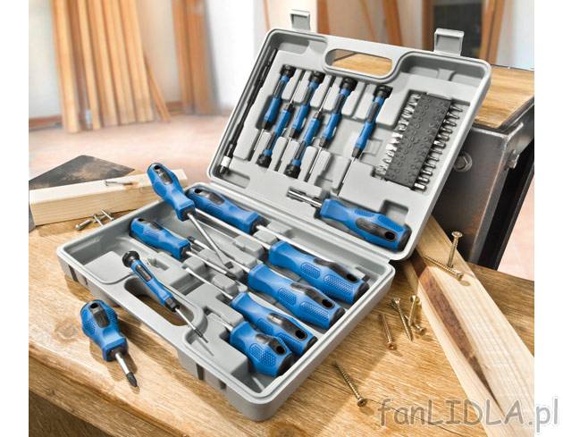 Komplet śrubokrętów w walizce Powerfix, cena 44,99 PLN za 1 opak. 
- 42 elementy ...
