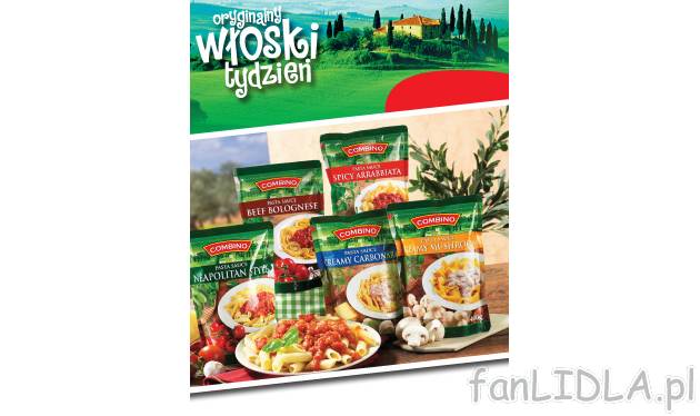 Sos do makaronu , cena 4,99 PLN za 400 g/1 opak. 
-  Różne rodzaje.