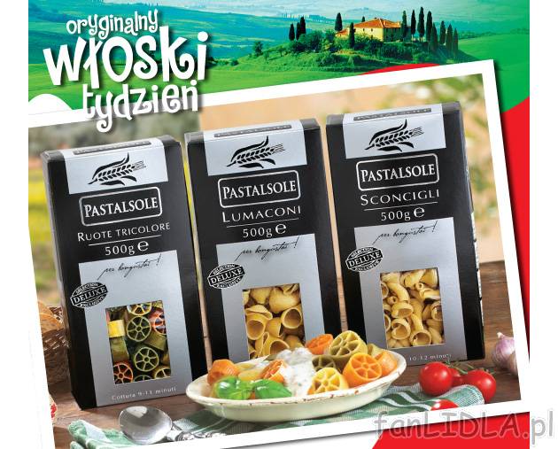 Makaron , cena 5,99 PLN za 500 g/1 opak. 
- Lamaconi, Route Tricolore lub Sconcigli. ...