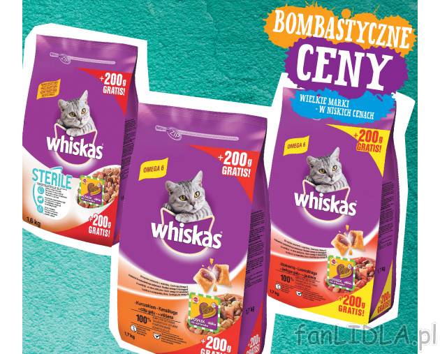 Whiskas sucha karma dla kotów , cena 11,99 PLN za 1400/1500 g+200 g gratis/1 opak. ...
