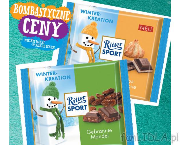 Czekolada Ritter Sport , cena 3,33 PLN za 100 g/1 opak. 
- Różne rodzaje. 
- ...