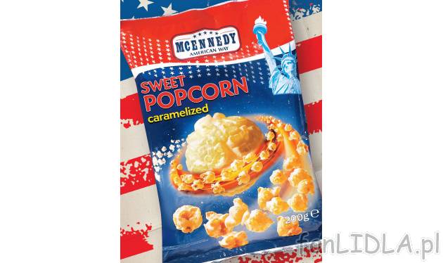 Popcorn karmelizowany , cena 2,99 PLN za 200 g/1 opak. 
-  200 g/1 opak. 
-  100 g=1.50