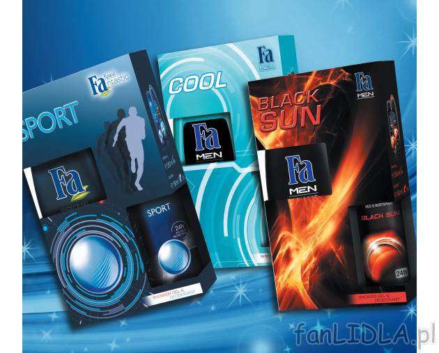 Zestaw męski Fa , cena 12,99 PLN za zestaw 
- Extreme Cool 
- Black Sun 
- Active ...
