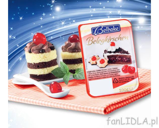 Wiśnie do dekoracji , cena 4,99 PLN za 100 g/1 opak. 
-  Idealne do ciast lub deserów.