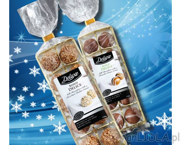 Pralinki z nadzieniem , cena 6,99 PLN za 120 g/1 opak. 
-  Różne rodzaje.