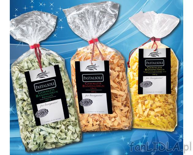 Makaron wstążki , cena 4,44 PLN za 500 g/1 opak. 
- z chili 
- jajeczny 
- ...
