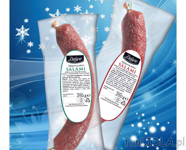 Salami , cena 11,99 PLN za 250 g/1 opak. 
- kiełbasa surowa, długodojrzewająca, ...