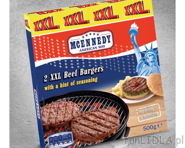 Hamburger , cena 11,99 PLN za 500 g/1 opak. 
-  Aż 98% mięsa wołowego.