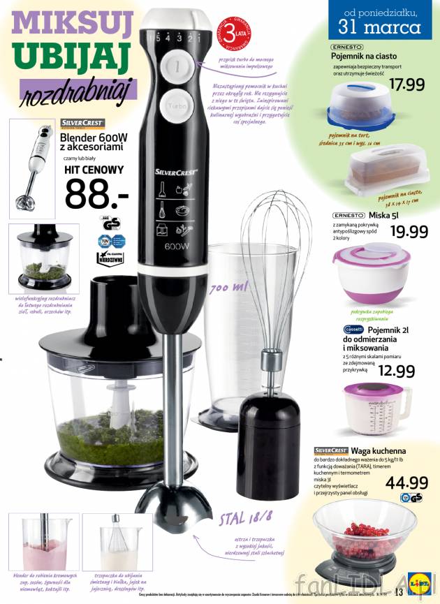 W tym tygodniu w ofercie Lidla blender 600W z akcesoriami w hicie cenowym 88 zł. ...