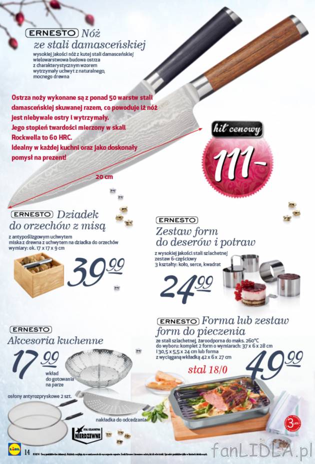 Nóż ze stali damasceńskiej wykonany z wysokiej jakości kutej stali z drewnianą rączką. ...
