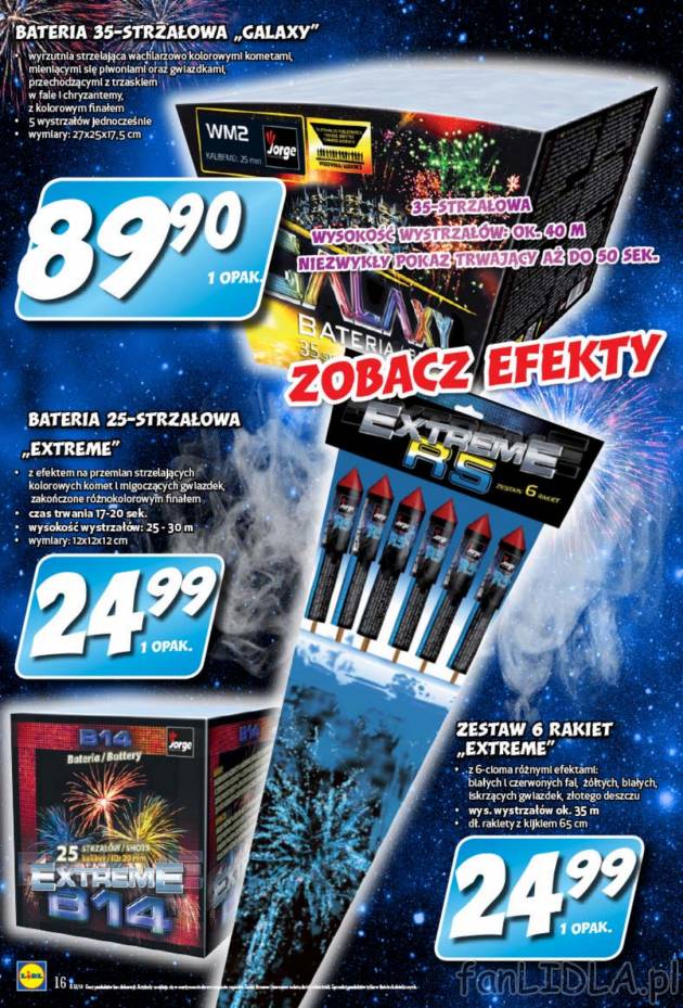 W ofercie Lidla bateria 36-strzałowa Galaxy z wysokością ok. 40 metrów, pokaz ...