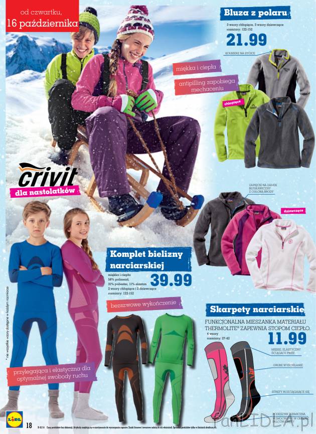 Ciepłe bluzy z polaru marki Crivit mają w swym składzie antipilling, który zapobiega ...